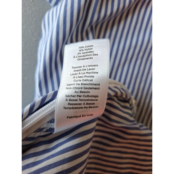 Talbots Tunic Blouse MP Blue Stripe Embroidered VNeck 3/4 Sleeves Lagenlook - Picture 5 of 7